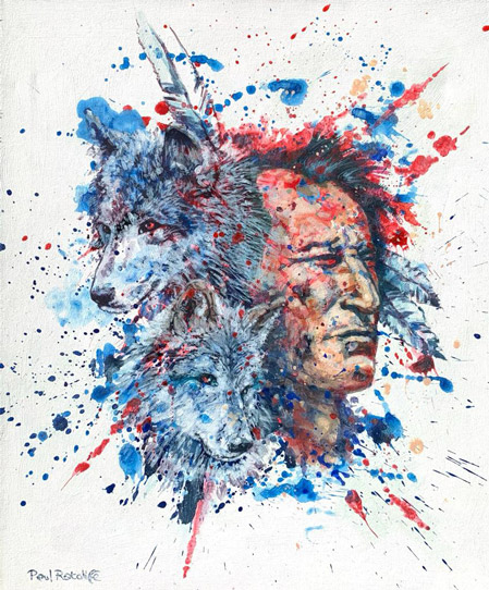 paulratcliffeoriginalart.co.uk Wolves & Native American abstract painting